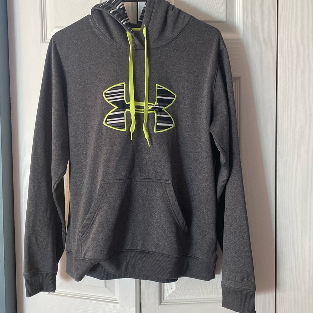 Adult size large under armor UA storm semi fitted hoodie sweatshirt grey green
